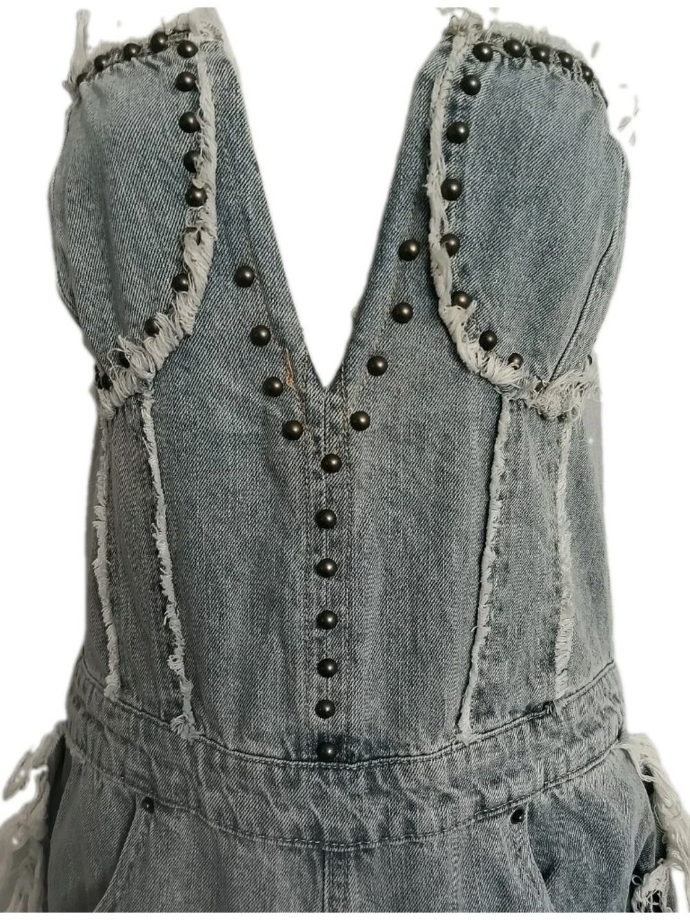 Fashion Nova Distressed Grey Denim Jumpsuit with Stud Details - Picture 2 of 16